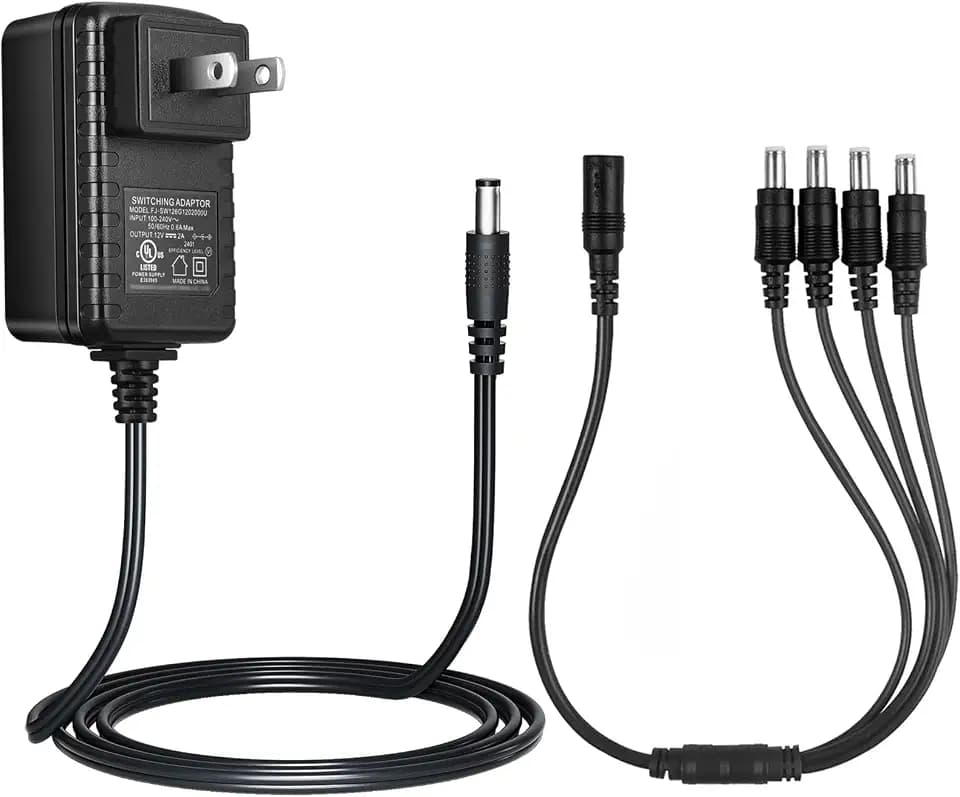 12V 2A Security Camera Power Supply with 4 Ways Splitter Cable