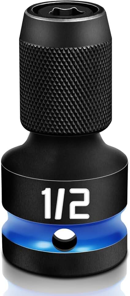 Schnellspann-Schlagbit-Halter 1/2-Zoll Vierkantantrieb auf 1/4-Zoll Sechskantsteckdose-Adapter, CR-MO-Stahl, Eingeprägte Größenmarkierung