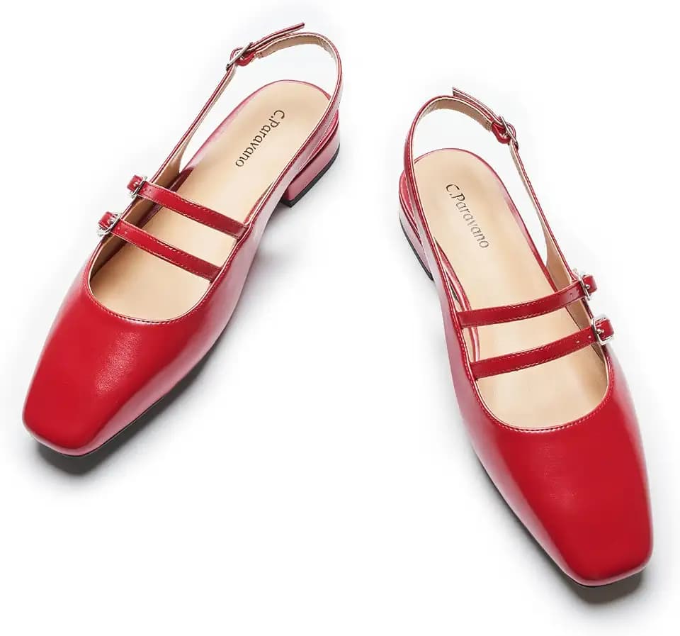 C.Paravano Slingback Flats for Women | Mary Jane Flats | Womens Sandals | Square Toe Shoes