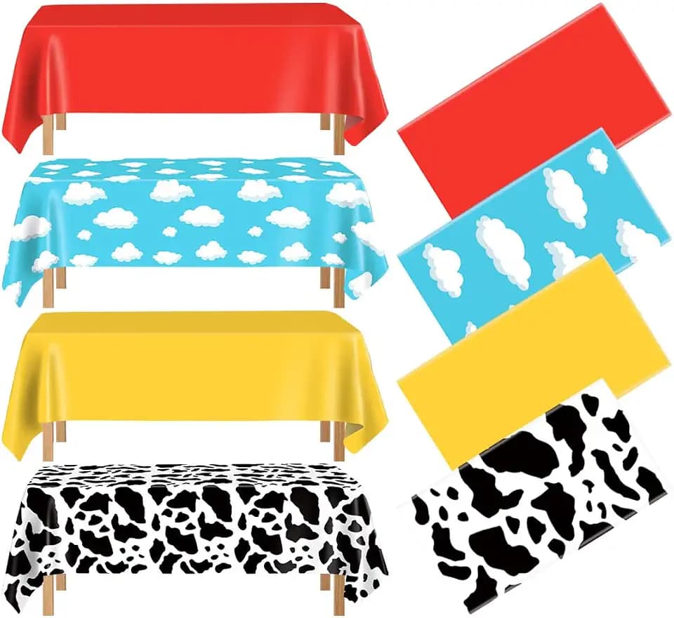 4 Pcs Story Tablecloths Mix Color Plastic Tablecloth Sky Tablecloth Waterproof Rectangle Cow Pattern Printed Table Cover for Baby Shower Cow Birthday Decoration, 52 x 86 in