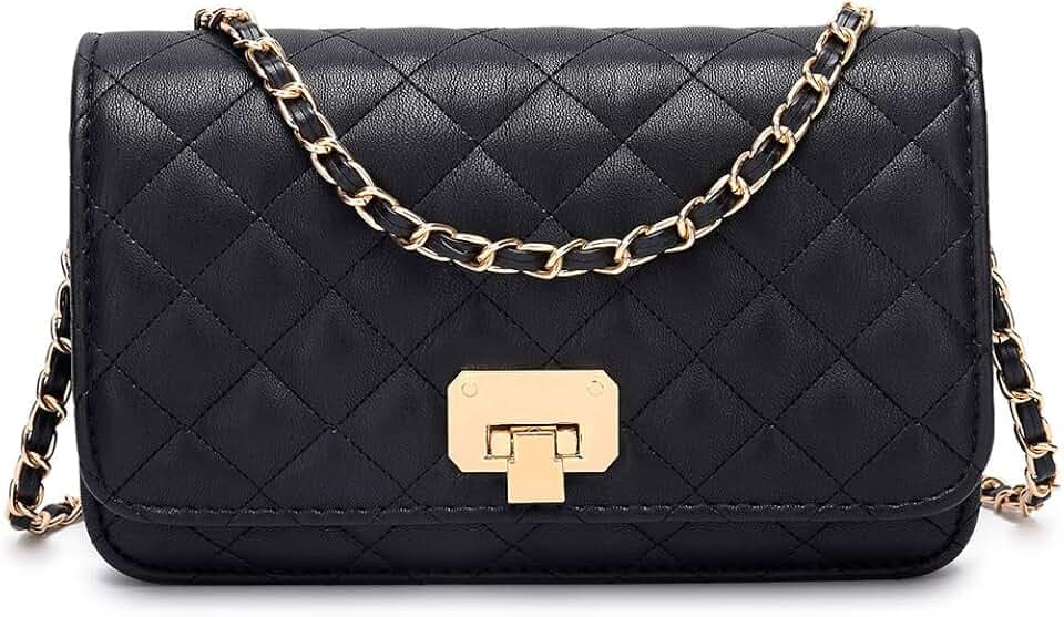 Women Black Quilted Purse Crossbody Designer Shoulder Bag with Chain Strap