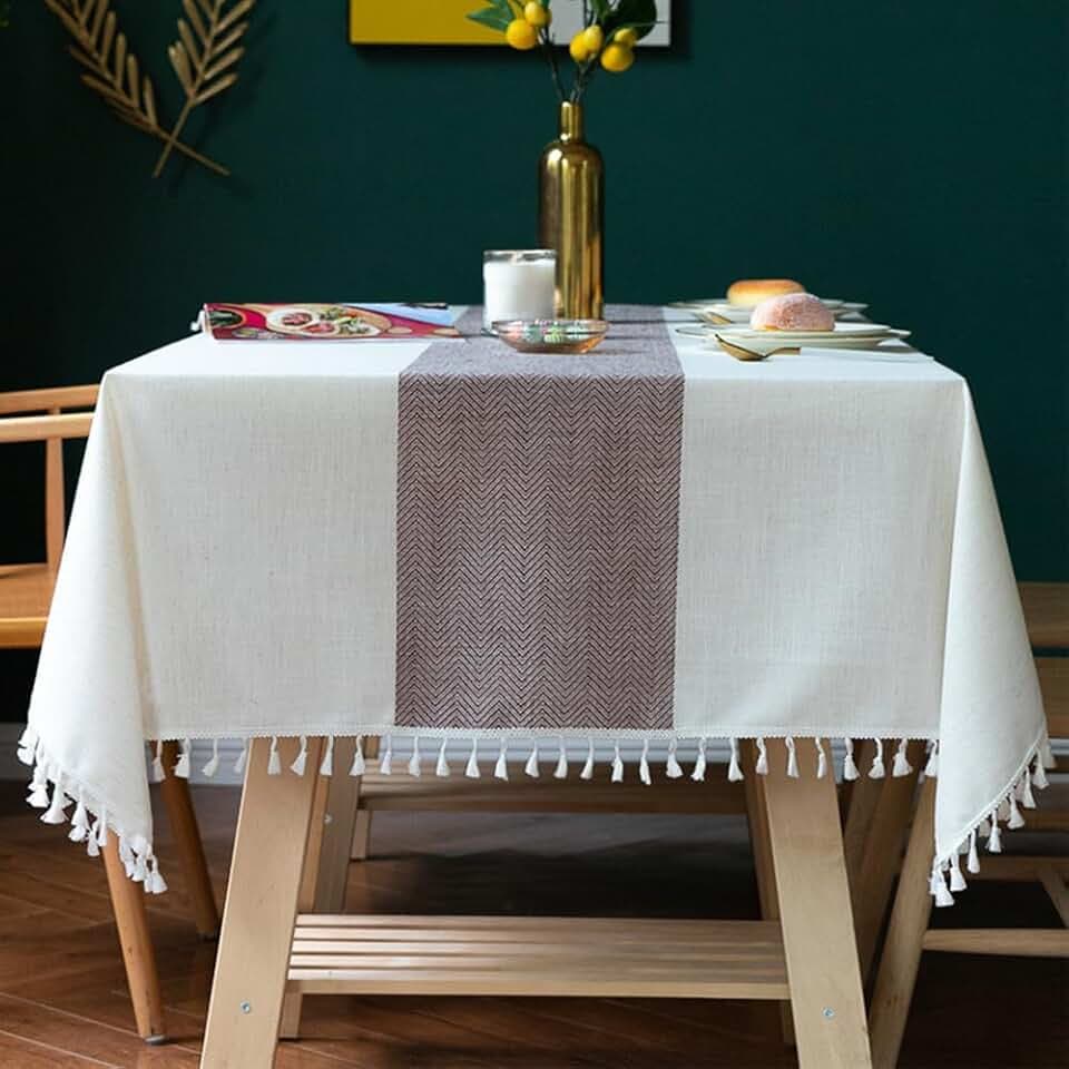 Tischdecke Abwaschbar Rechteckige Baumwolle Leinen,140x220cm