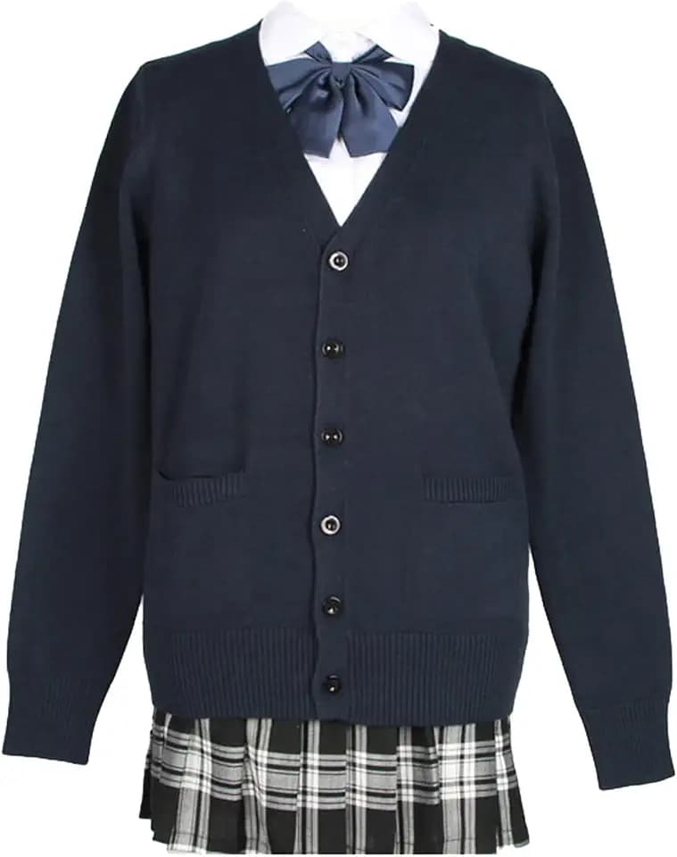 Blostirno Women's Cardigan School Uniform Sweater Cardigans V-Neck Long Sleeve Button Down Knit with Pockets