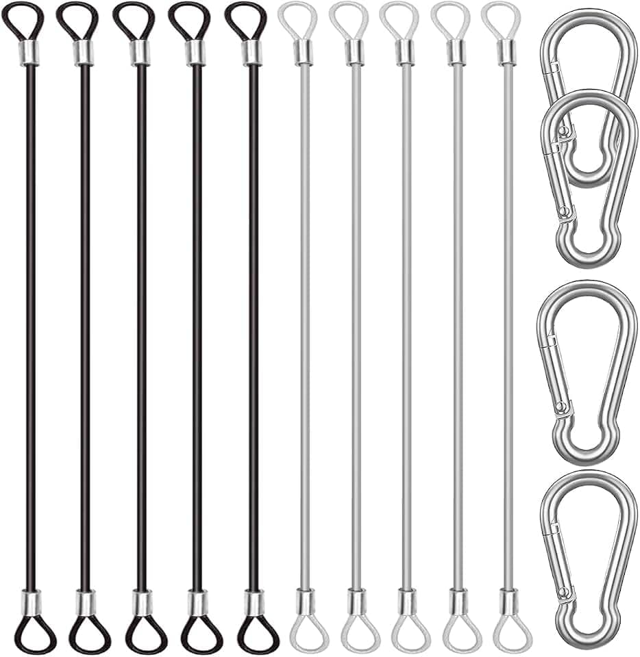 Sicherheitsgurte aus Edelstahl mit 4 Feder-Karabinerhaken, Stahldrahtseil mit Schlaufen, Vinylabdeckung, beschichtetes kurzes Seil, Schlüsselband, Sicherheits-Halteketten, 2 Farben, 50 cm, 10 Stück