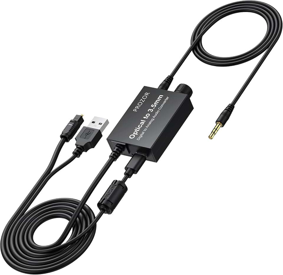 PROZOR Digital Analog Audio Wandler SPDIF auf 3,5 mm AUX Audio-Konverter DAC-Konverter Lautstärkeknopf Für HDTV/DVD/Blu-ray Spieler