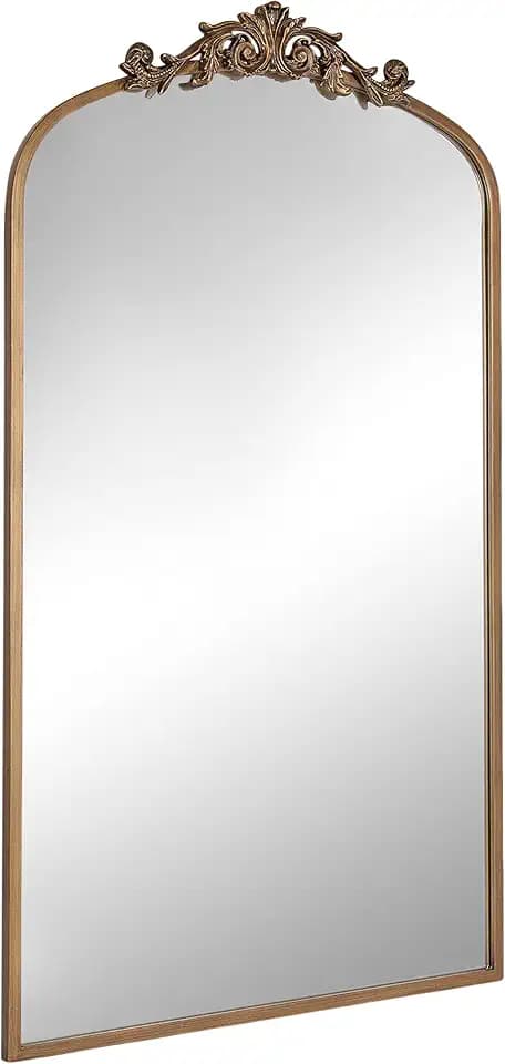 Kate and Laurel Arendahl Glam Arched Tall Panel Mirror; 24 x 42; Gold; Traditional Baroque Large Body Wall Mirror with Ornate Garland Inspired Crown