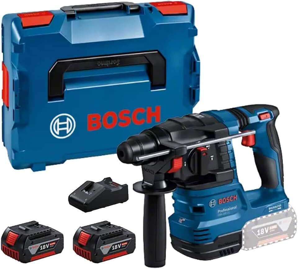 Bosch Professional 18V System Akku Bohrhammer GBH 18V-22 (mit SDS plus, inkl. 2x 4.0Ah Akku, Schnellladegerät GAL 18V-40, L-BOXX)