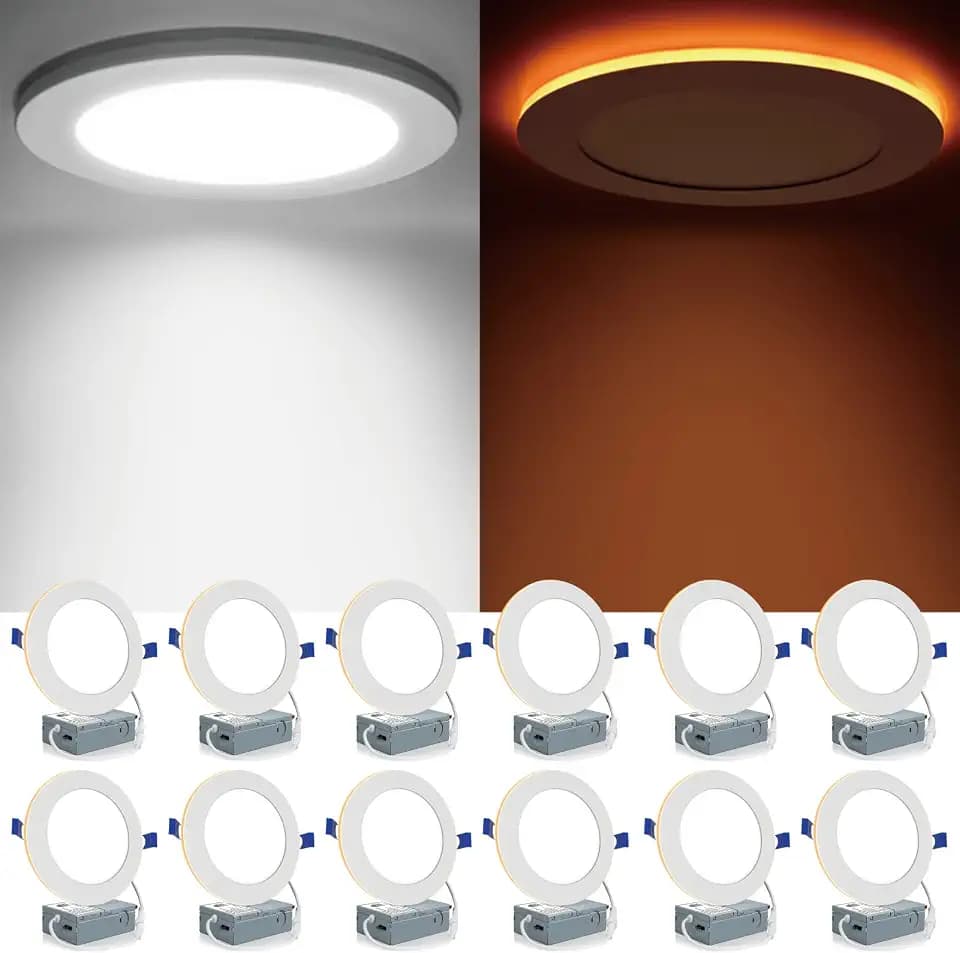 Meconard 12 Pack 6 Inch 5CCT LED Recessed Lighting with Night Light, White