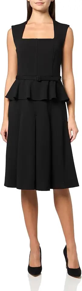 Calvin Klein Short Sleeve Scuba Crepe Belted Peplum Aline
