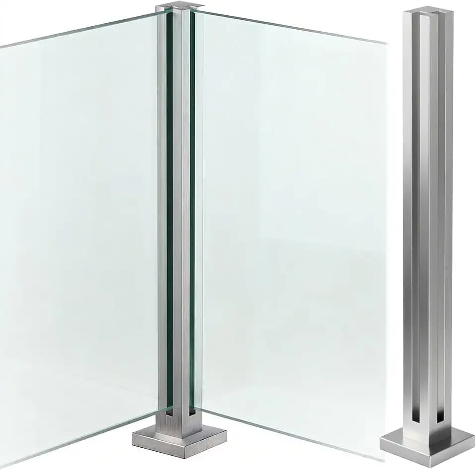 aus Edelstahl Glasgeländer pfosten mit Einsteckenden 80cm – Schwerlastbereich Glasmontageklemme für Veranda, Stufen, Garten, Terrasse, Treppe, Silbernes