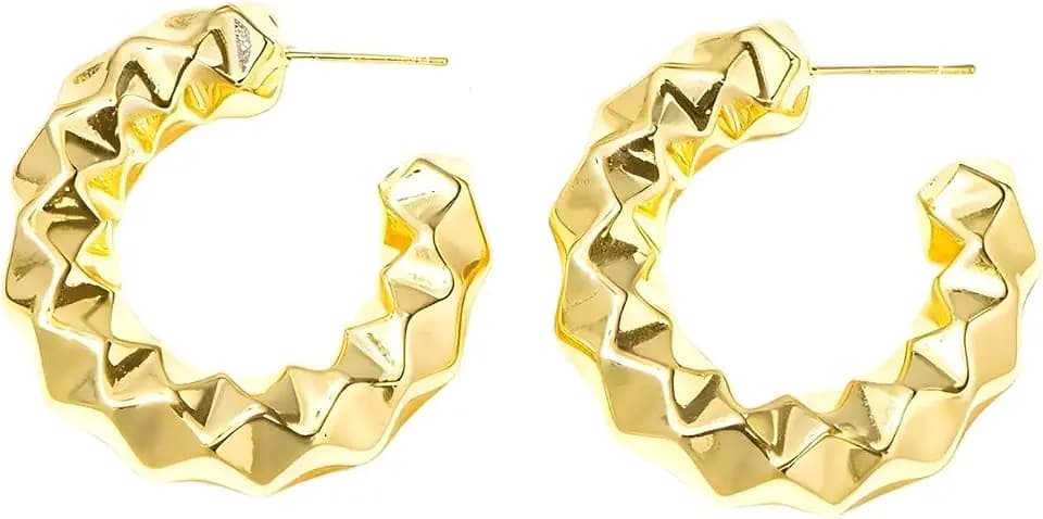 Chunky Gold Stud Earrings for Women Plated Hypoallergenic Earrings Statement Trendy Fashion Gold Jewelry Gifts Suitable for both men and women