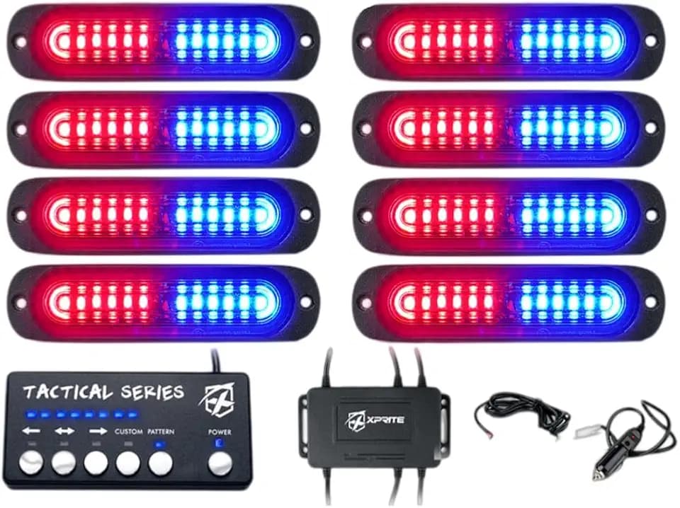 Xprite Multi Color LED Surface Mount Strobe Utility Lights Kit, w/Control Panel Caution Grille Utility Marker Light Assembly for Vehicles Trucks ATV UTV Motorcycle 8PCS