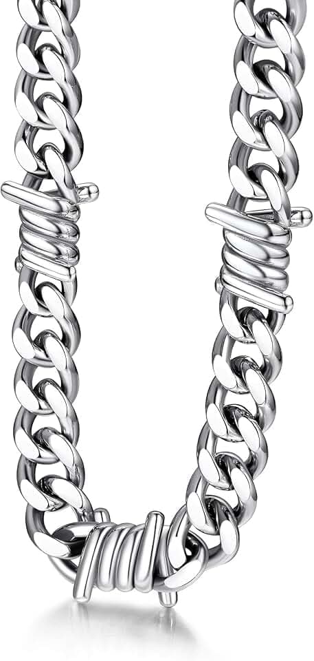Bestyle Barbed Wire Necklace 5/7/9/12mm Mens Chain Necklaces Hip-hop Punk Gothic Stainless Steel Chain Heavy Thick Cuban Link Chain for Men Women, Length 16/18/20 Inch