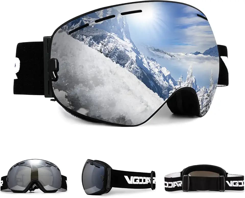 OTG Skibrille, Randlose Skibrille mit Anti-Fog-Beschichtung Doppelscheibe, 100% UV400 Schutz Ski Snow Brille für Herren/Damen