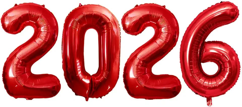 GOER 2026 Foil Number Balloons for 2026 New Year Eve Festival Party Supplies Graduation Decorations (Red,32 Inch)