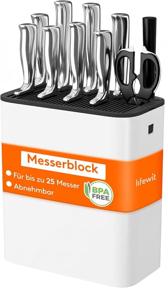 Lifewit Messerblock ohne Messer Schwarz, für bis zu 25 Messer, Weiß