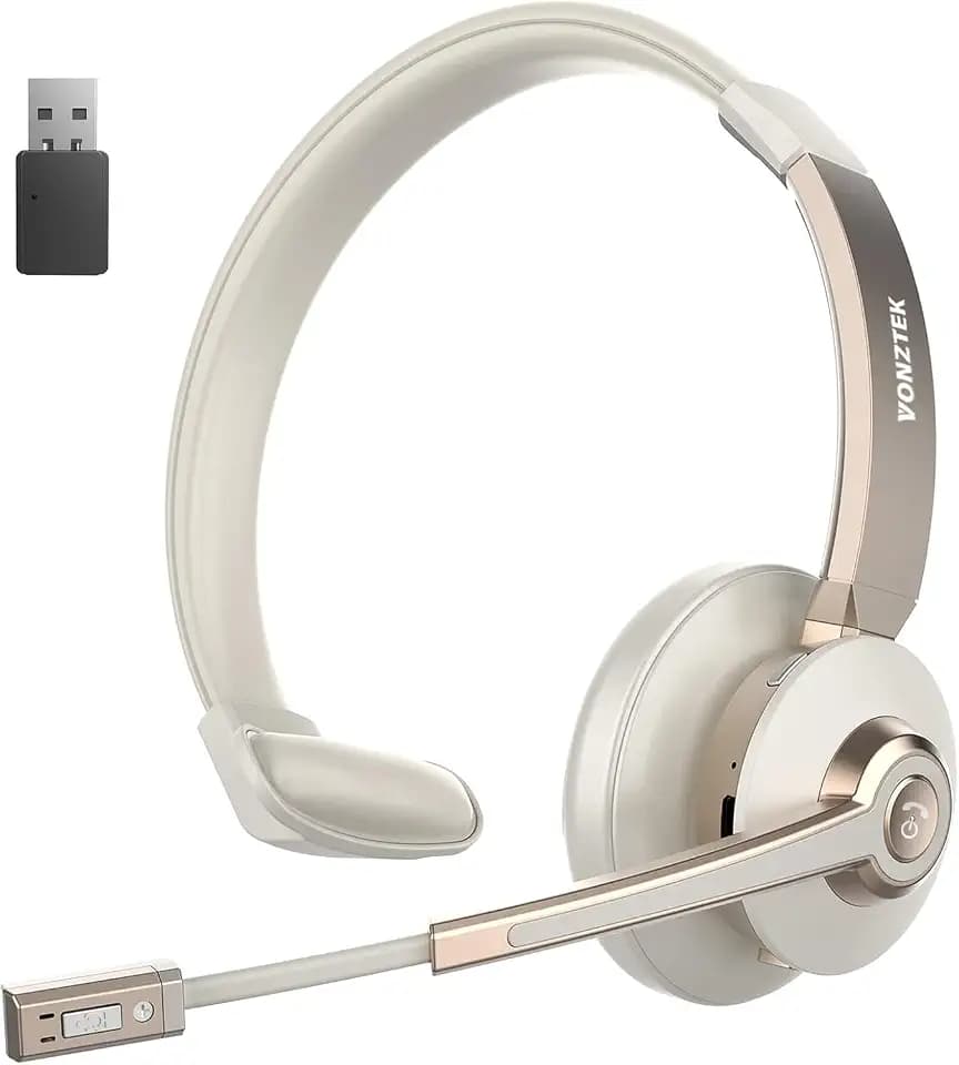Wireless Headset, Trucker Bluetooth Headset with Microphone Noise Canceling & Mute, Bluetooth Headphones with USB Dongle for Cell Phone Computer Call Work Home Office Meetings Teams Skype