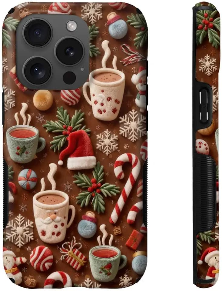 Case for iPhone 16 Pro Max,Cute Christmas Santa Hot Cocoa Snowflake Phone Case,Trendy Magsafe Silicone Shockproof Cover for Girl Women