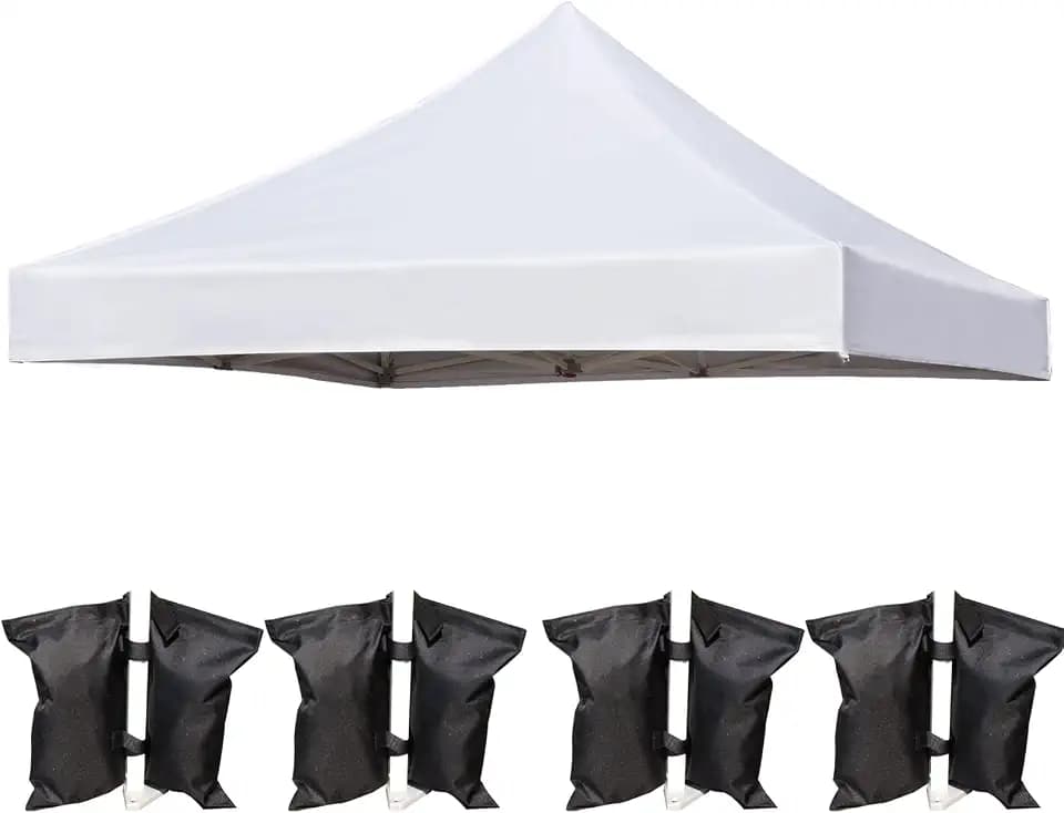 10x10 Canopy Replacement Top Cover for Pop Up Canopy Tent, Industry-Leading 3000mm Water Resistance, 500D Heavy Duty Waterproof with Silver Coating, UV Protection, 4 Sandbags, New White