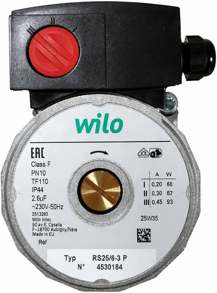 Recamania Wilo RS 25/6 3P Hocheffiziente Heizungs-Umwälzpumpe | Nassläufer-Zirkulationspumpe 130 mm | Anschluss G 1 1/2 | 3-Stufen Pumpe für Heizsysteme | Energiesparende Heizkreispumpe aus Gusseisen