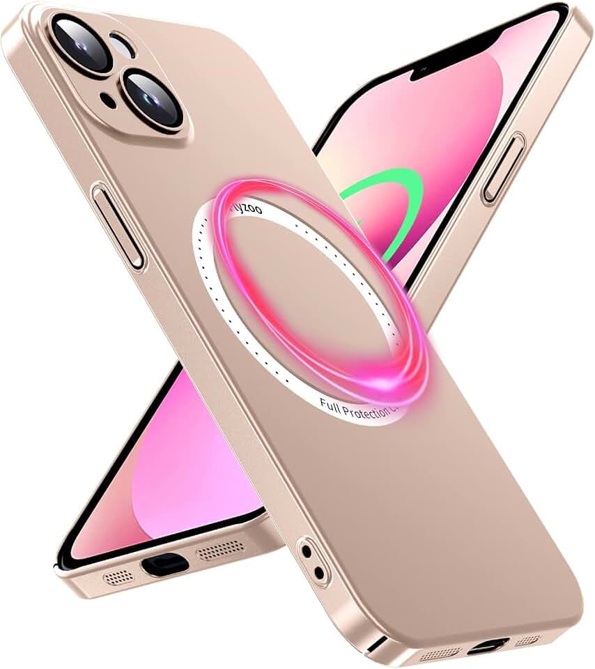 Magnetisch Case für iPhone 13 Hülle (6.1''), [Kompatibel mit MagSafe] [Eingebauter Linsenfolie] Kameraschutz Handyhülle (Staubdicht & Kratzfeste) Schutzhülle Ultra Dünn Hardcover - Gold