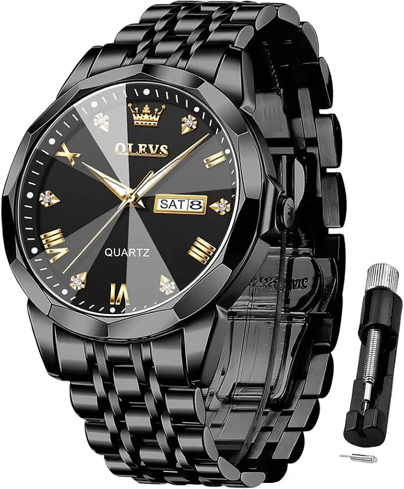 OLEVS Watch for Men Diamond Business Dress Analog Stainless Steel Waterproof Luminous Date Two Tone Luxury Casual Wrist Watch