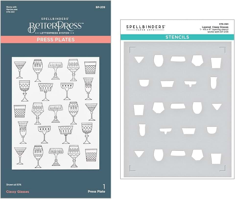 Spellbinders BD-0882 Layered Classy Glasses Press Plate & Stencil Bundle from The Happy Hour Collection