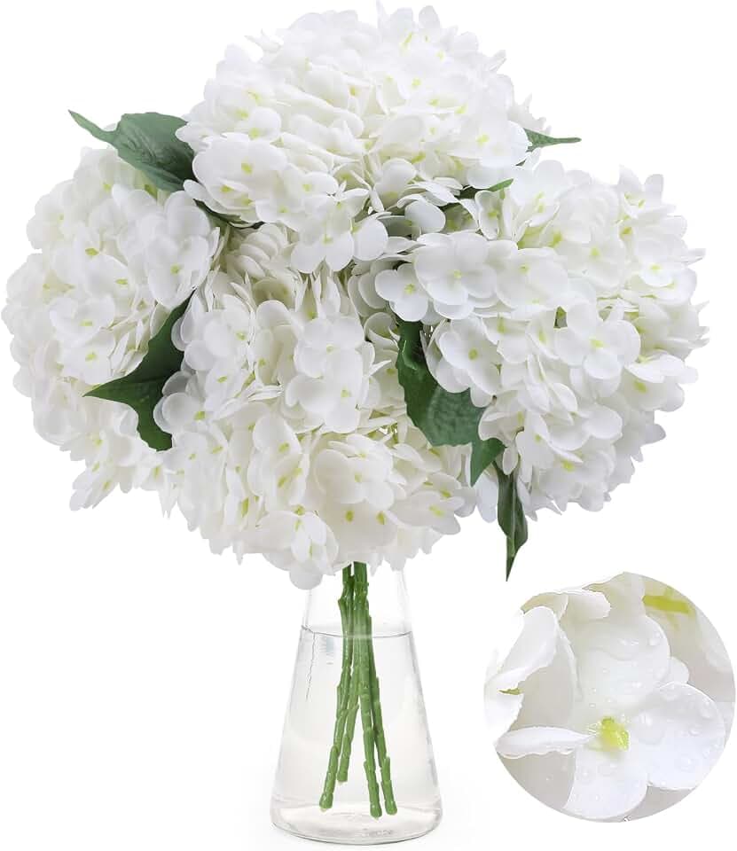 Künstliche Hortensien, 4 Stück, einzelner langer Stiel, künstliche Blumen, 49,6 cm, fühlt sich echt an, Blumensträuße für Hochzeit, Zuhause, Party, Tischdekoration, Zimmer- und