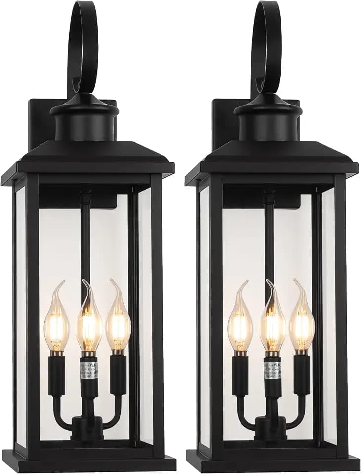 24" Extra Large Outdoor Wall Light Black 3-Light Modern Lamp 2Pack