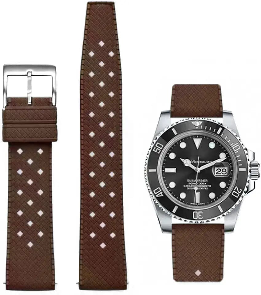 Tropical Style FKM Rubber Watch Bands 18mm 19mm 20mm 21mm 22mm Quick Release Fluororubber Waterproof Soft Breathable Durable FKM Rubber Watch Strap Universal Replacement Band Strap for Men Women