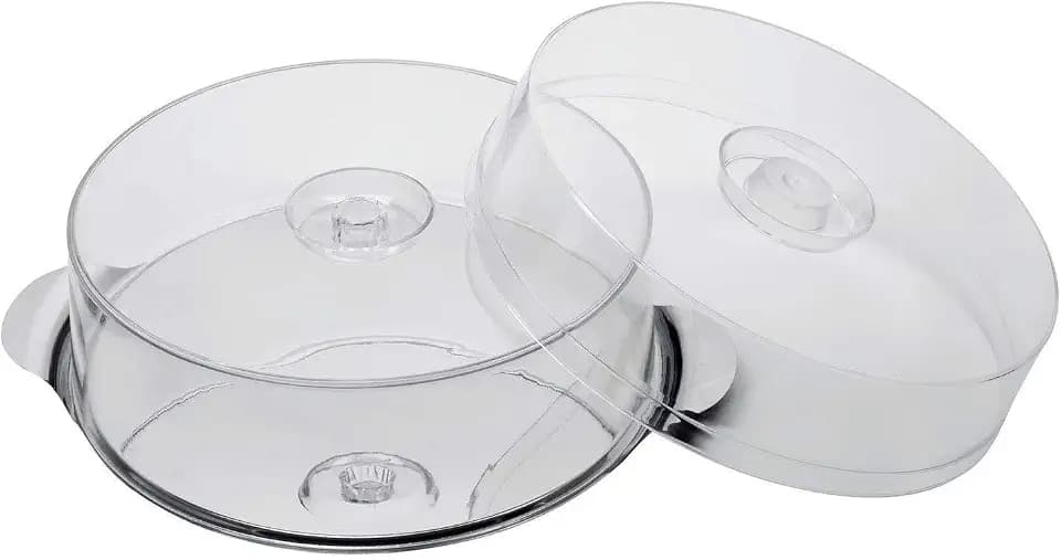 APS Tortenplatte mit 2 Hauben hochwertige Kuchenplatte aus Edelstahl mit Griffen und 2 Tortenhauben (Höhen 7cm + 11cm, 30 cm) langlebig und stapelbar Made in Germany 652 Transparent