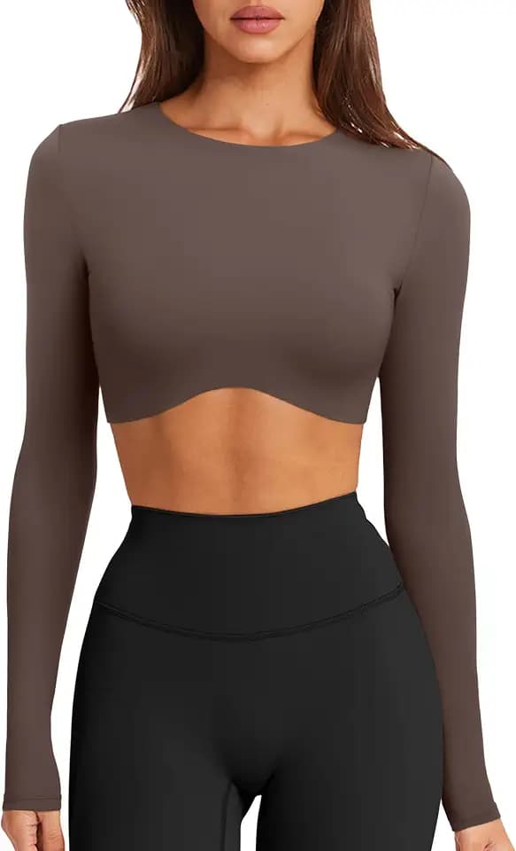 LASLULU Womens Sexy Double Lined Long Sleeve Shirts Crewneck Workout Tops