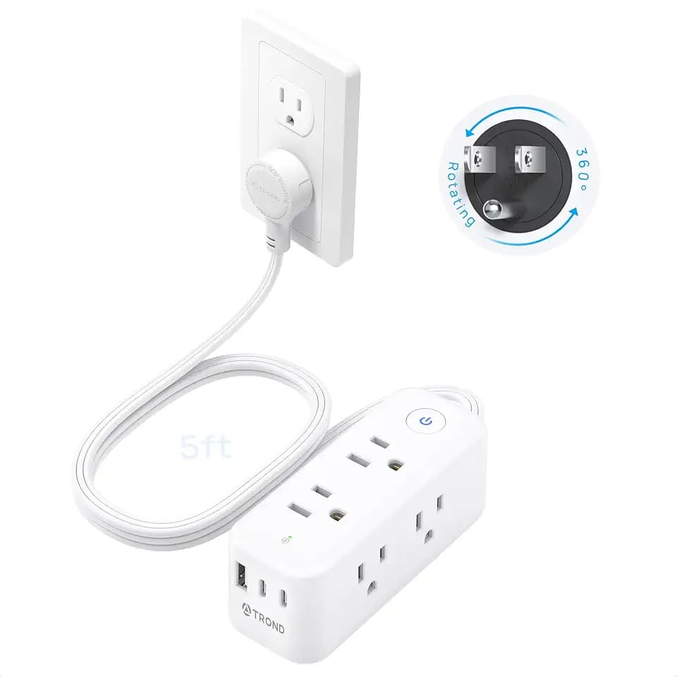 TROND 360 Rotating Flat Plug Power Strip with 6 Widely Spaced Outlets