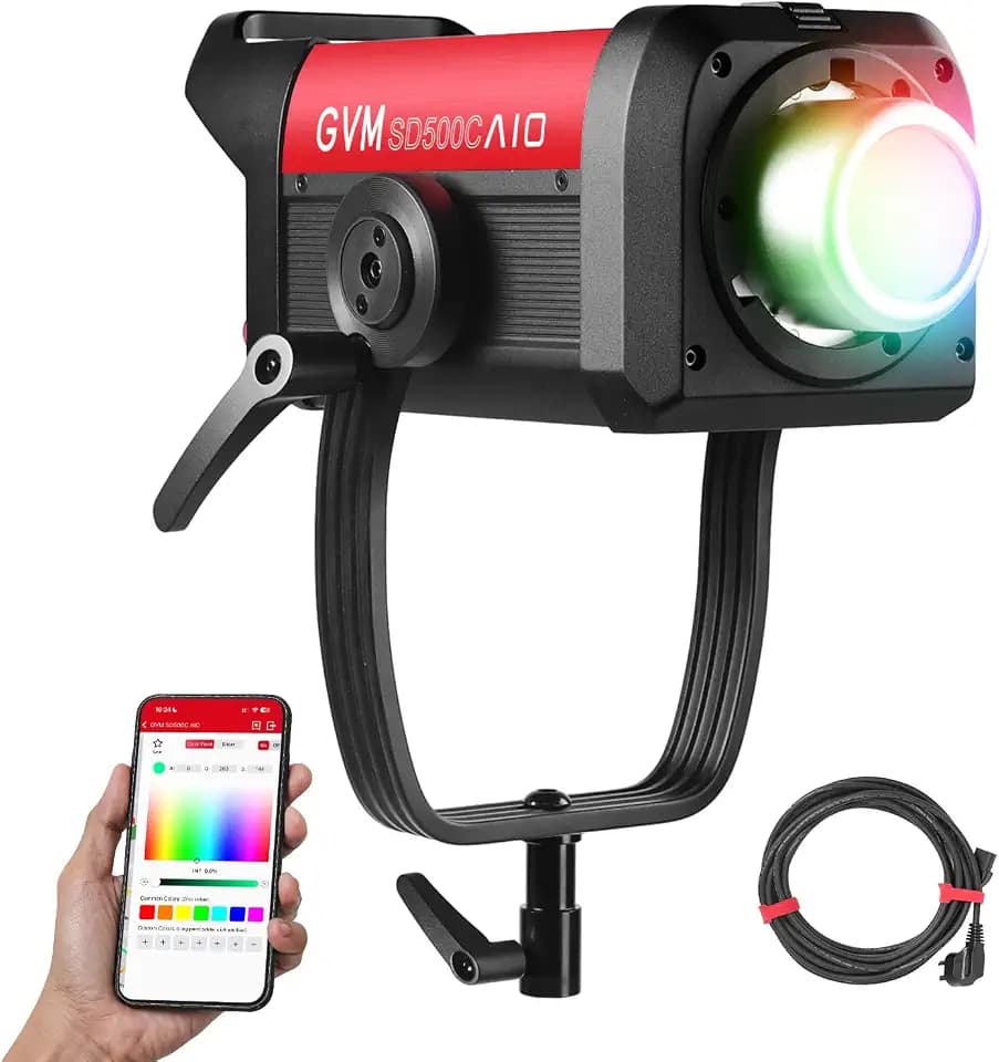 GVM SD500C RGB COB Studio Light, 500W LED Video Light with DMX/CRMX/Art-Net Control, 2000K-10000K, 54,100 Lux, 16 FX, Photography Light for Film, Broadcast, Commercial Production, CRI 97+