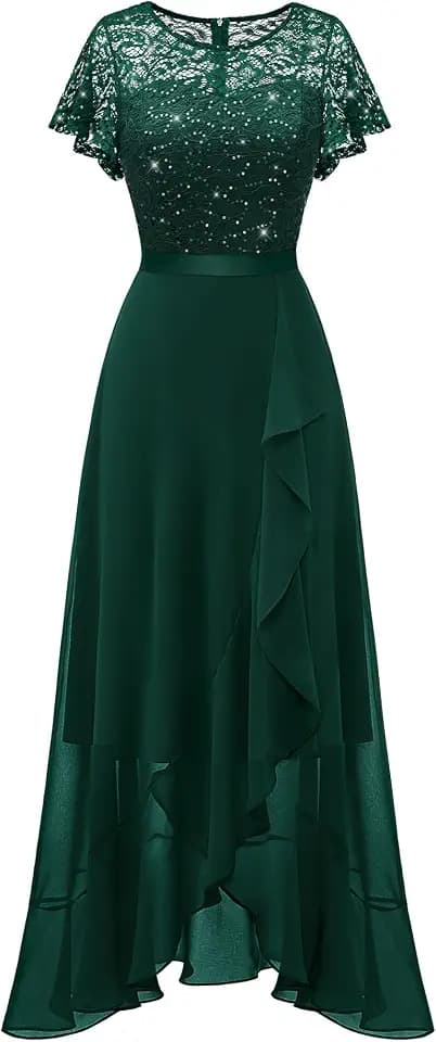 Berylove Abendkleid Lang Elegant für Hochzeit Kleid mit Schlitz Cocktailkleid Damen Elegant mit Ärmeln Elastische Taille