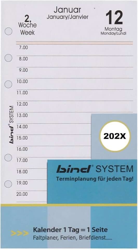 bind Kalender 2025 DIN A6 Kalendereinlage Terminkalender Tageskalender 1 Tag / 1 Seite B260325