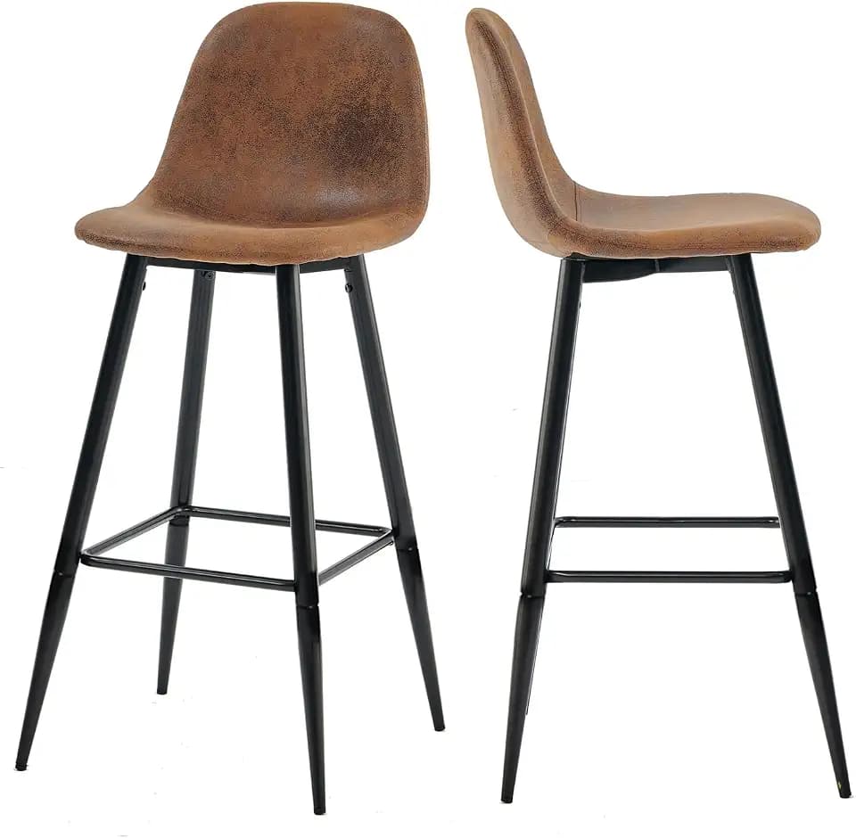 MEUBLE Cosy Barhocker 2er Set Barstuhl Vintage mit Lehne und Fußstütze Sitzhöhe 72 cm aus Wildleder Metallbeine für Bar Bistro Café Küche, Kunstleder, Industrie-Design, Braun
