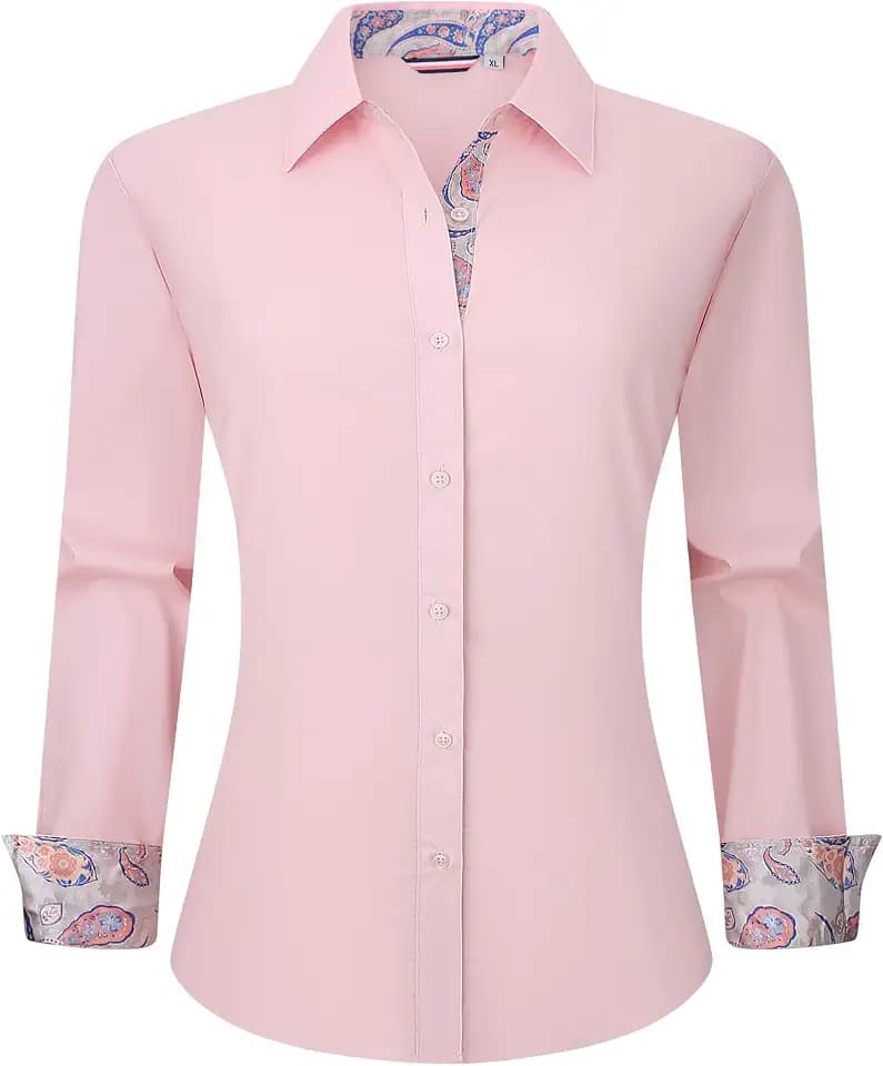 Esabel.C Womens Dress Shirts Cotton Long Sleeve Stretch Button Down Blouse