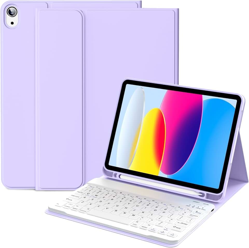 Keyboard Folio Case for iPad A16 11th/10th Generation, Light Purple