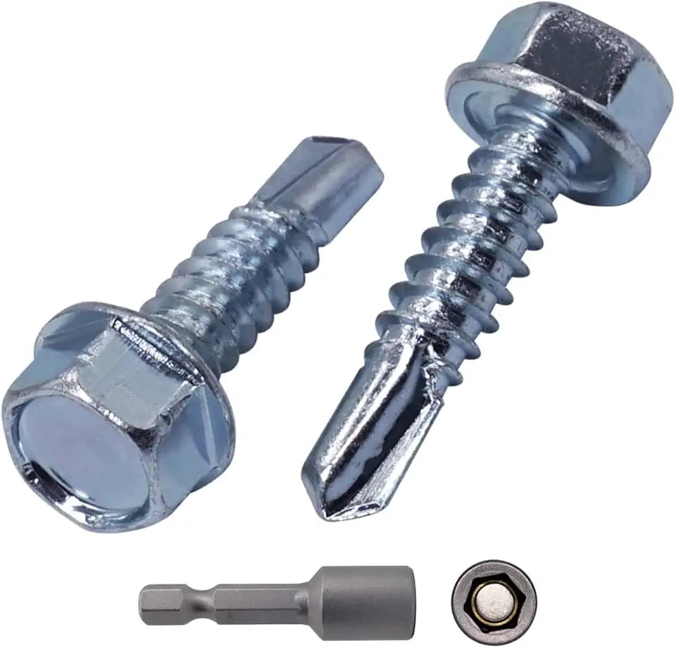 SKIR'CO (100 Stück) DIN 7504 K verzinkter Stahl 6,3 x 25 mm Schrauben, selbstbohrende Blechschraube, Sechskantkopf