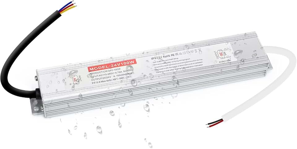 KSIBNW LED Trafo 24V 100W Netzteil Adapter Transformator, Wasserdicht IP67 LED Trafo,Extra Dünn Netzteil Trafo Schaltnetzteil für LED Streifen,AC 230V to DC 24V 100W