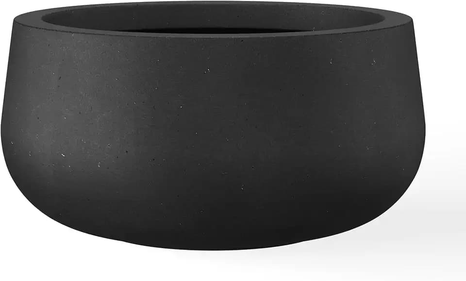 Kante Large Round Bowl Black Concrete Planter 20" Dia, Outdoor