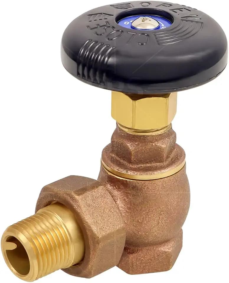 Steam Angle Radiator Valve 1 in.FIP x Male Union Heavy Duty Brass Steam Radiator Valve with Molded Thermal Plastic Handle