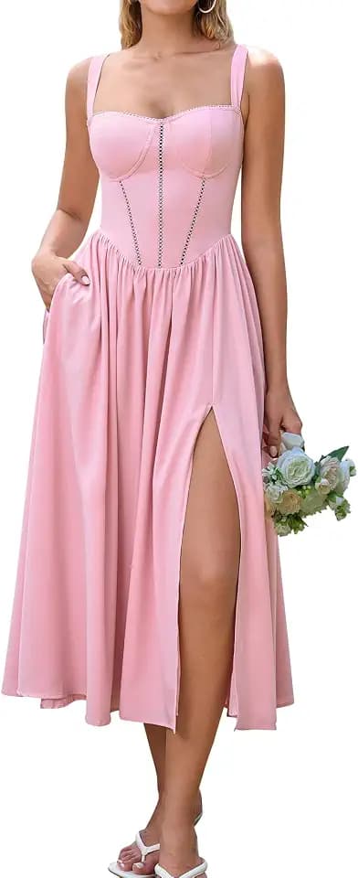 KUTUMAI Summer Floral Corset Midi Wedding Guest Dresses for Women