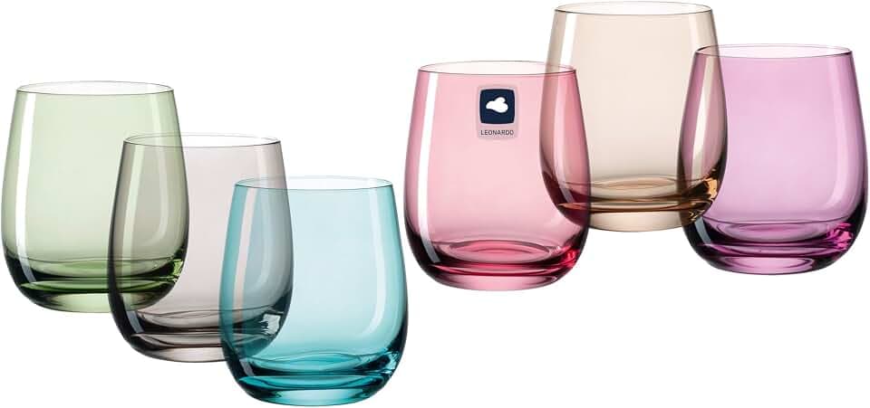 LEONARDO HOME Trinkgläser SORA (6er Set) • Bunte Wassergläser (360 ml) • 6 Farben • Spülmaschinenfest & Langlebig • Mehrfarbige Gläser für Zuhause, Restaurants & Partys • Saft-Glas Sora • 047289