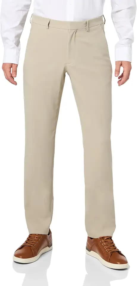 Perry Ellis Men's Portfolio Solid Flat Front Pant with Gripper Waistband