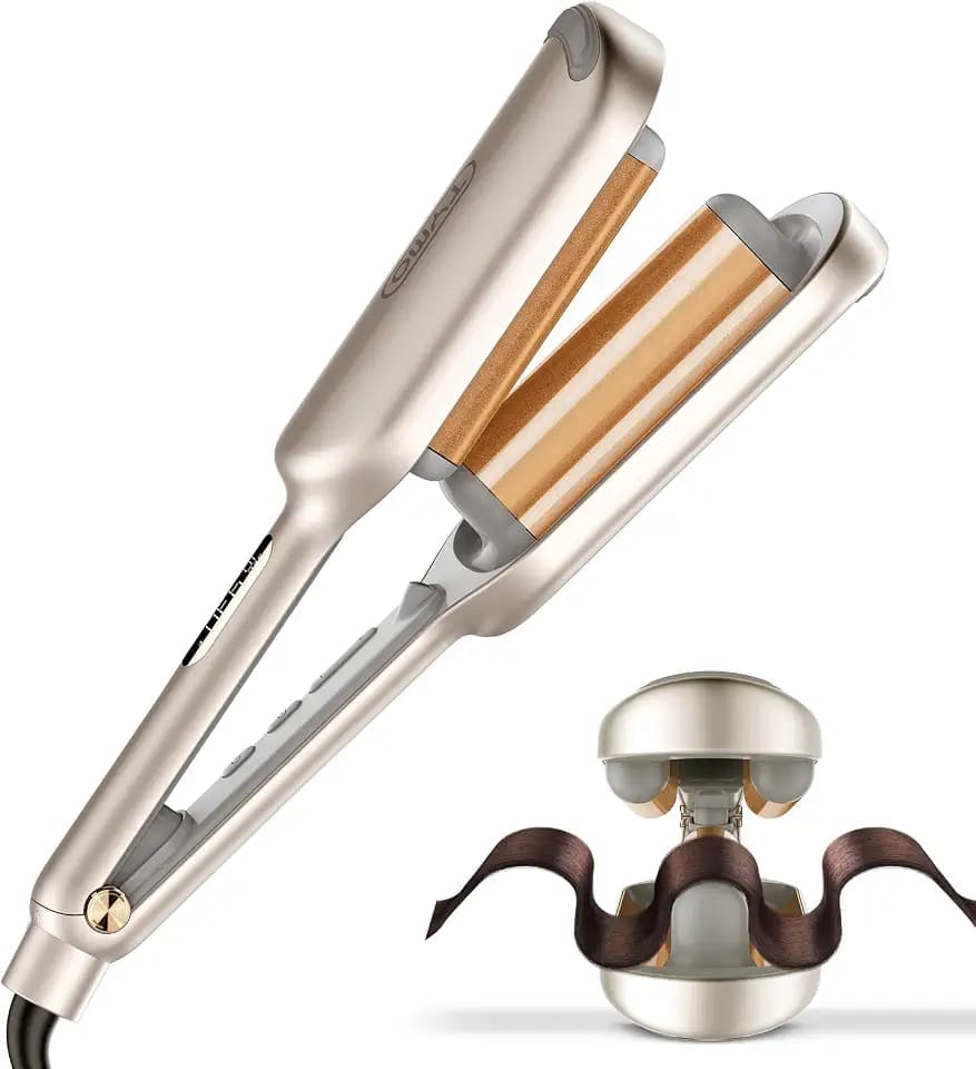 TYMO ROVY Welleneisen für haare, Lockenstab große Locken geeignet für Anfänger, Sofortiges Wellen, 32mm Ionen Keramik Hair Curler für Lange kurze Haare mit 4 Temperaturen LED-Anzeige, Gold