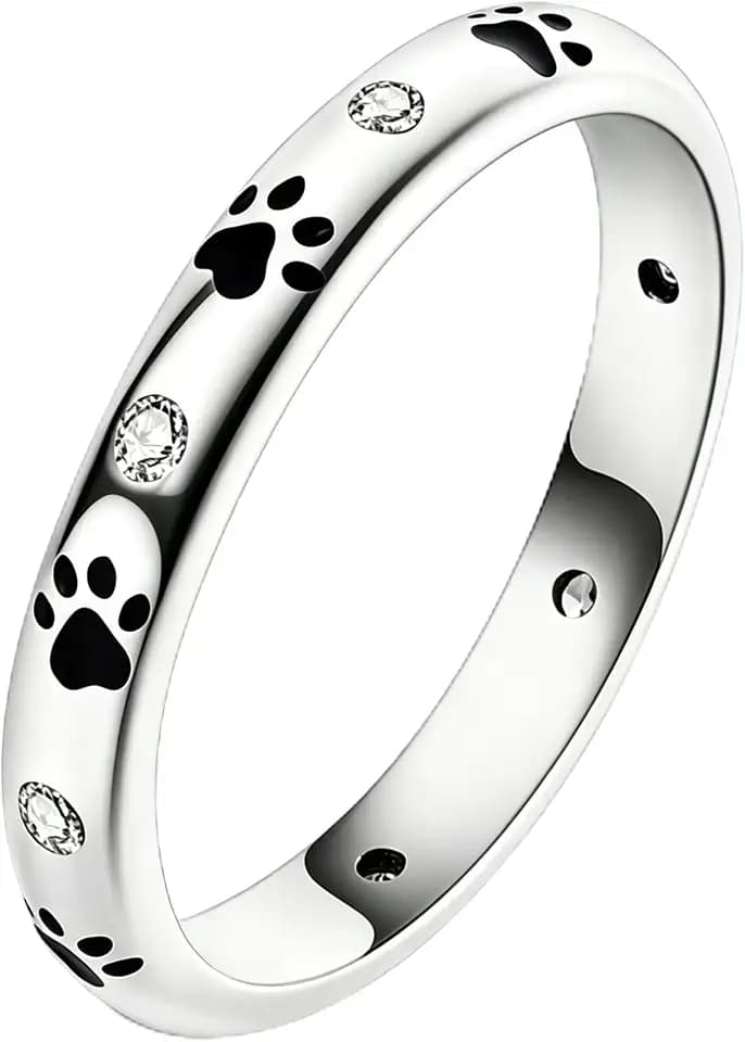 925 Sterling Silver Paw Print Ring for Women Cat Dog Pinky Ring Stackable