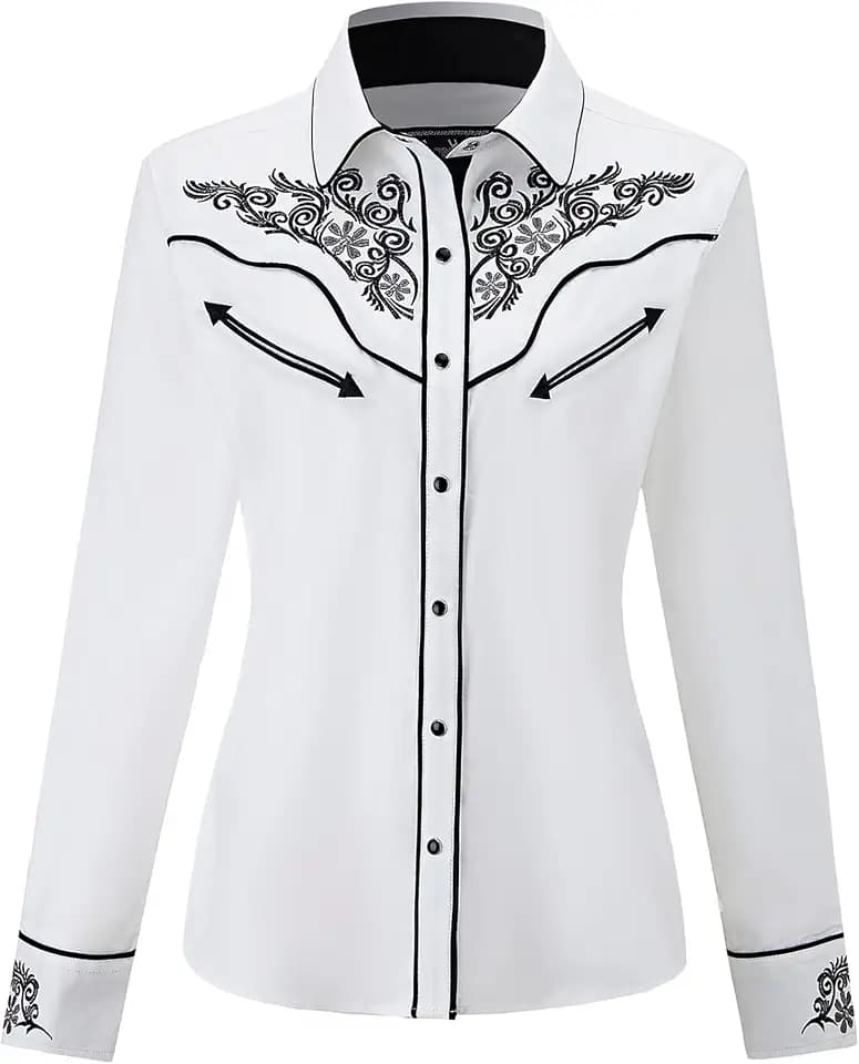 Women's Embroidered Western Cowboy Shirt Vintage Style Long Sleeve Button Down Shirt Premium Quality Snap Front Design S-3XL