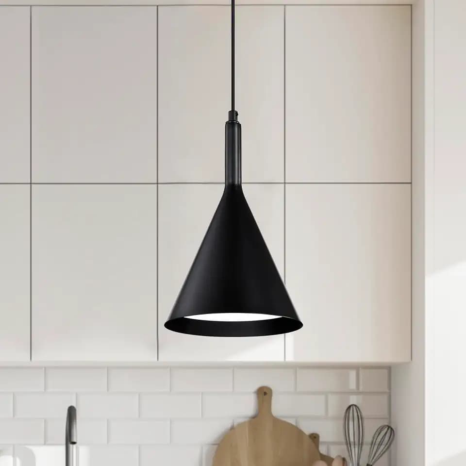 Edvivi 1-Light Pendant Light Modern Farmhouse Black Ceiling Light with Black Metal Cone Shade, Adjustable Hanging Light Fixture for Kitchen Island, Dining, Bedroom, 7.8 in.